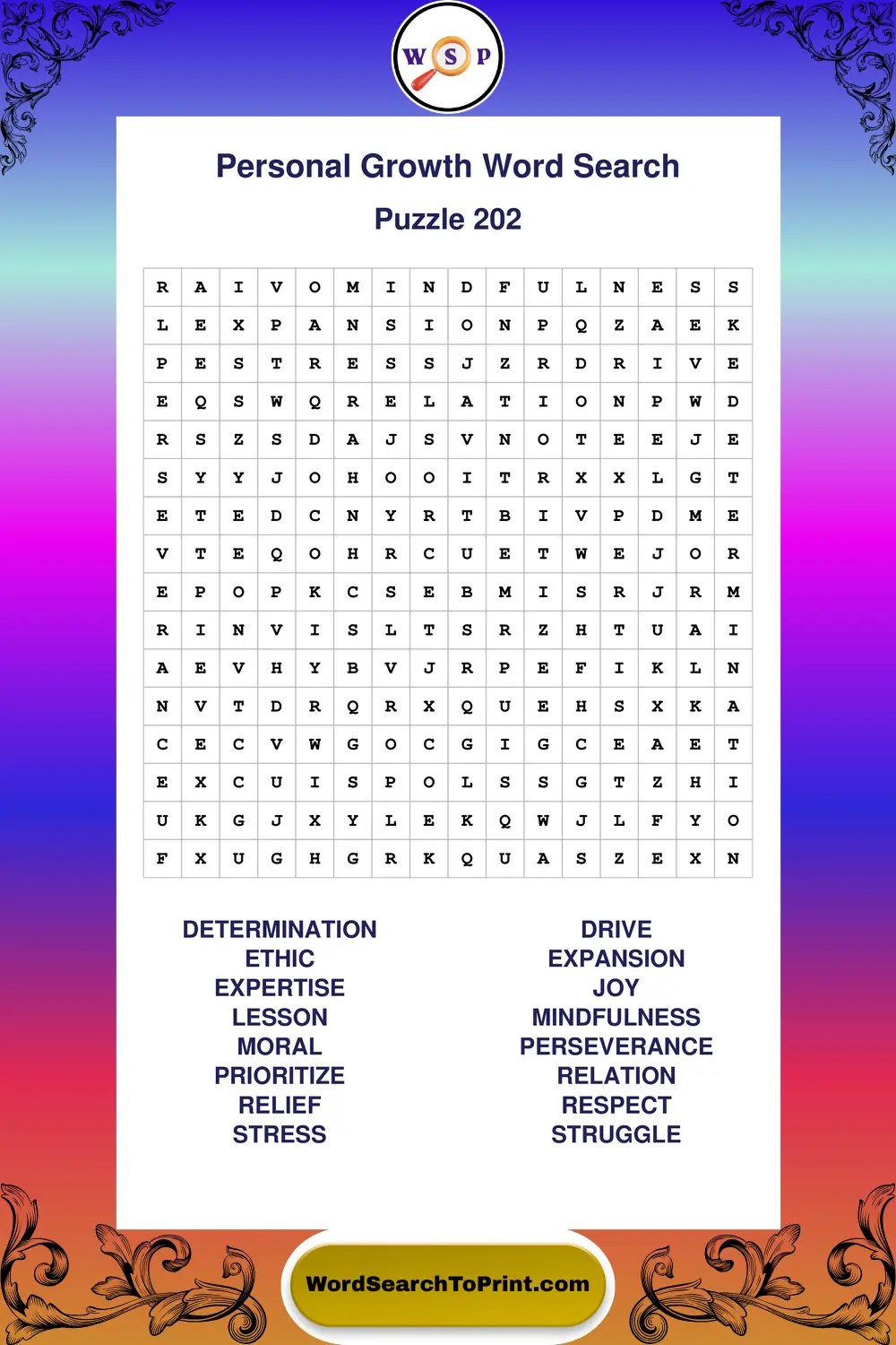 Personal Growth Word Search Puzzle 202