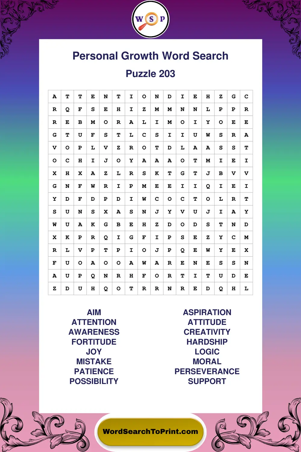 Personal Growth Word Search Puzzle 203