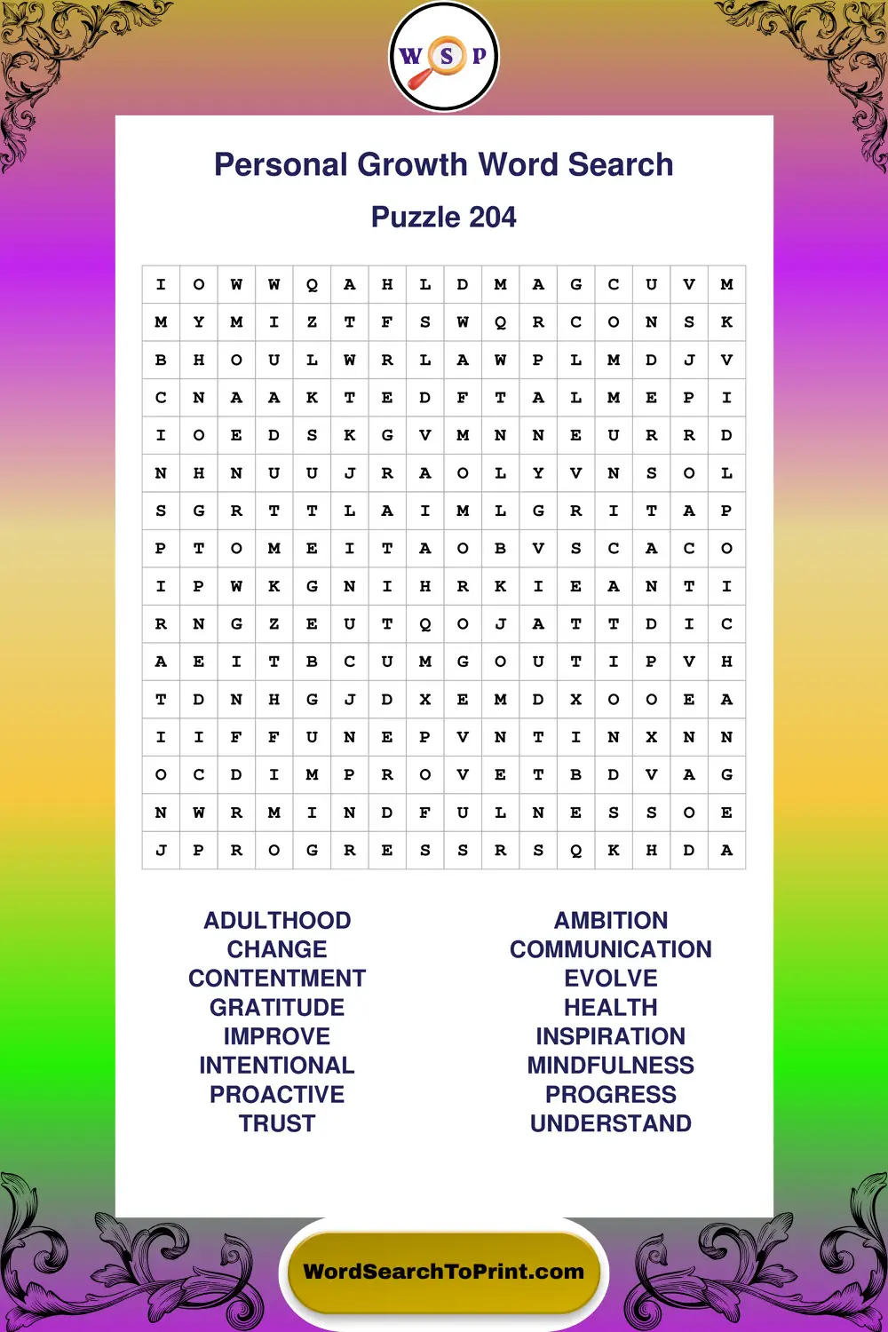 Personal Growth Word Search Puzzle 204