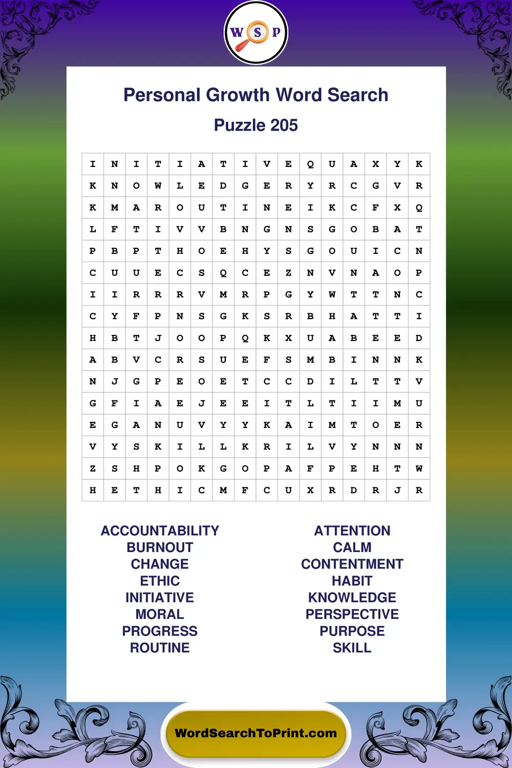 Personal Growth Word Search Puzzle 205