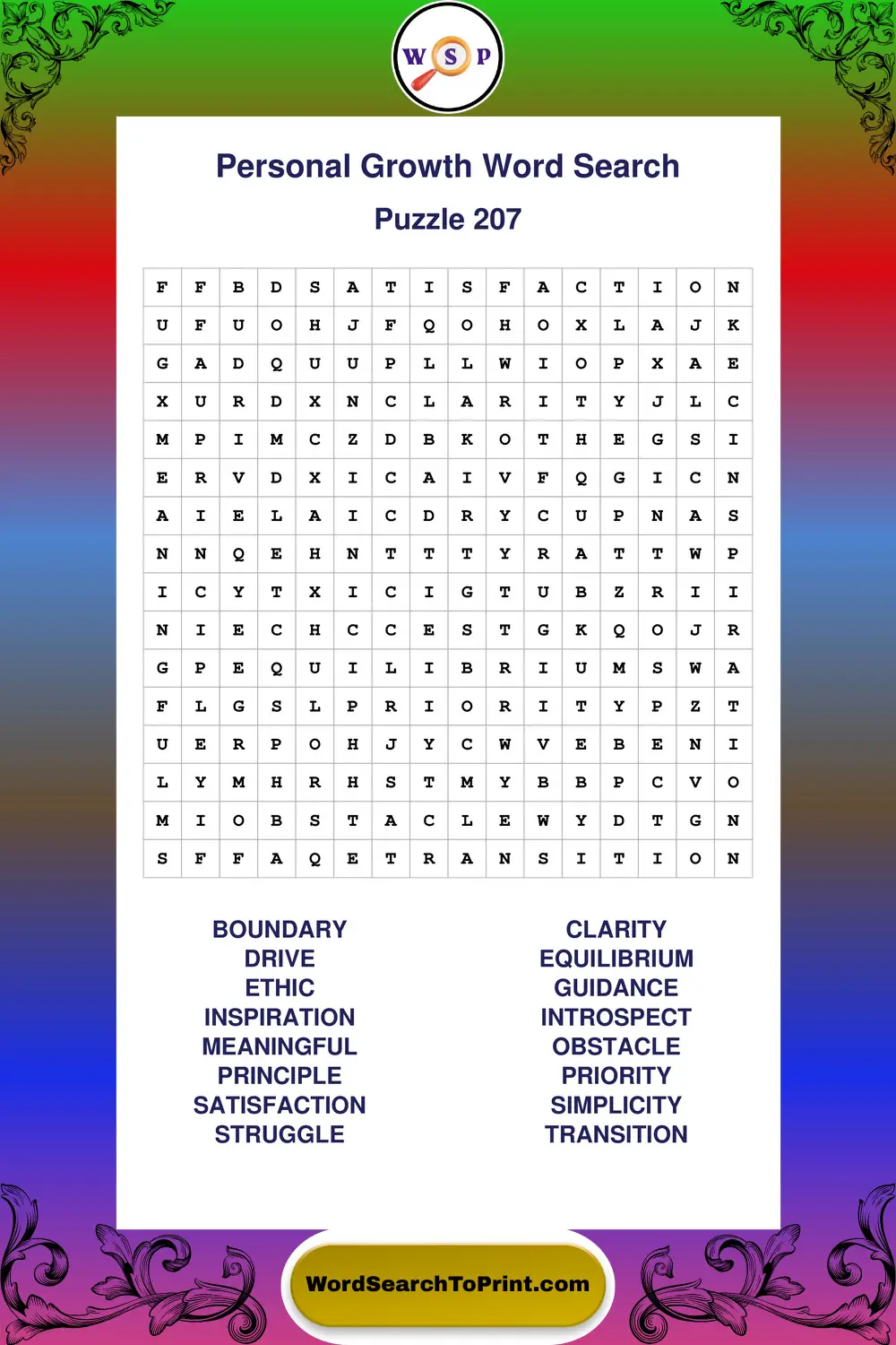 Personal Growth Word Search Puzzle 207