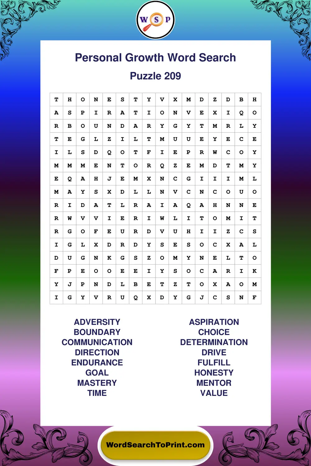 Personal Growth Word Search Puzzle 209