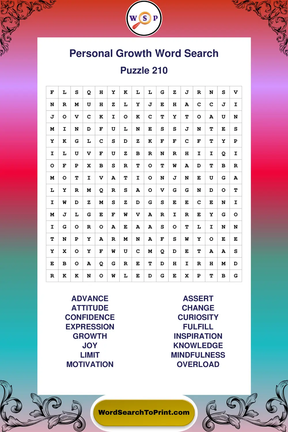 Personal Growth Word Search Puzzle 210