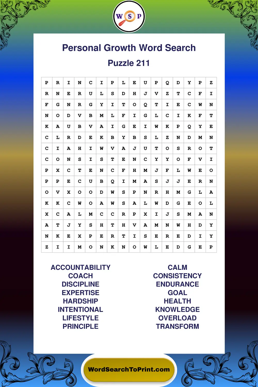 Personal Growth Word Search Puzzle 211