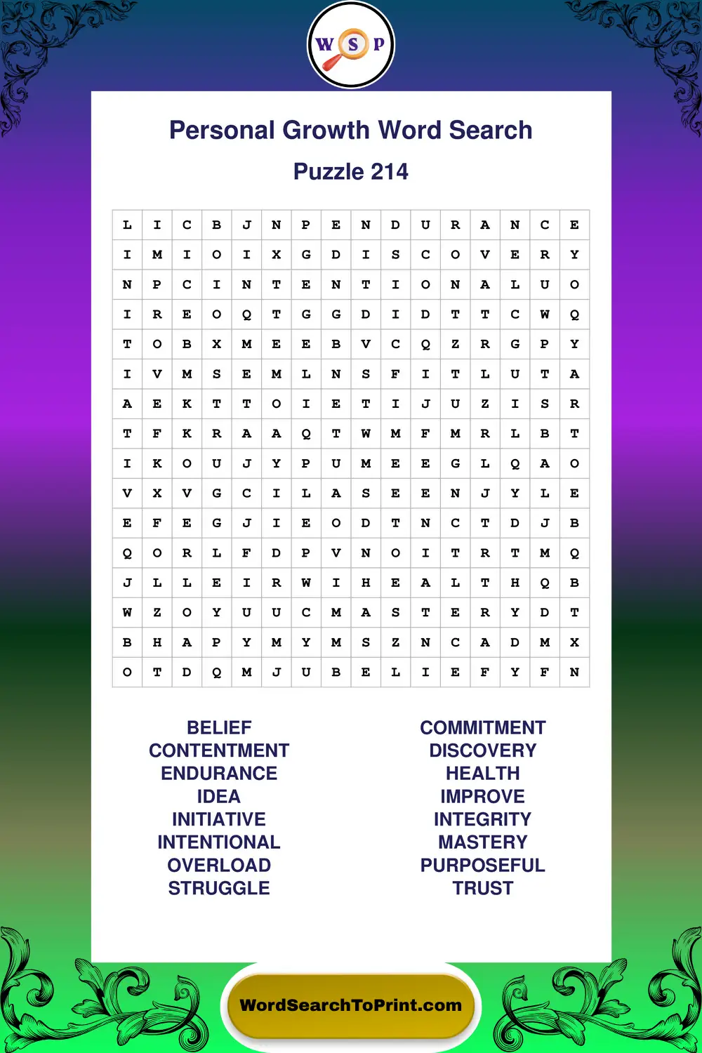 Personal Growth Word Search Puzzle 214