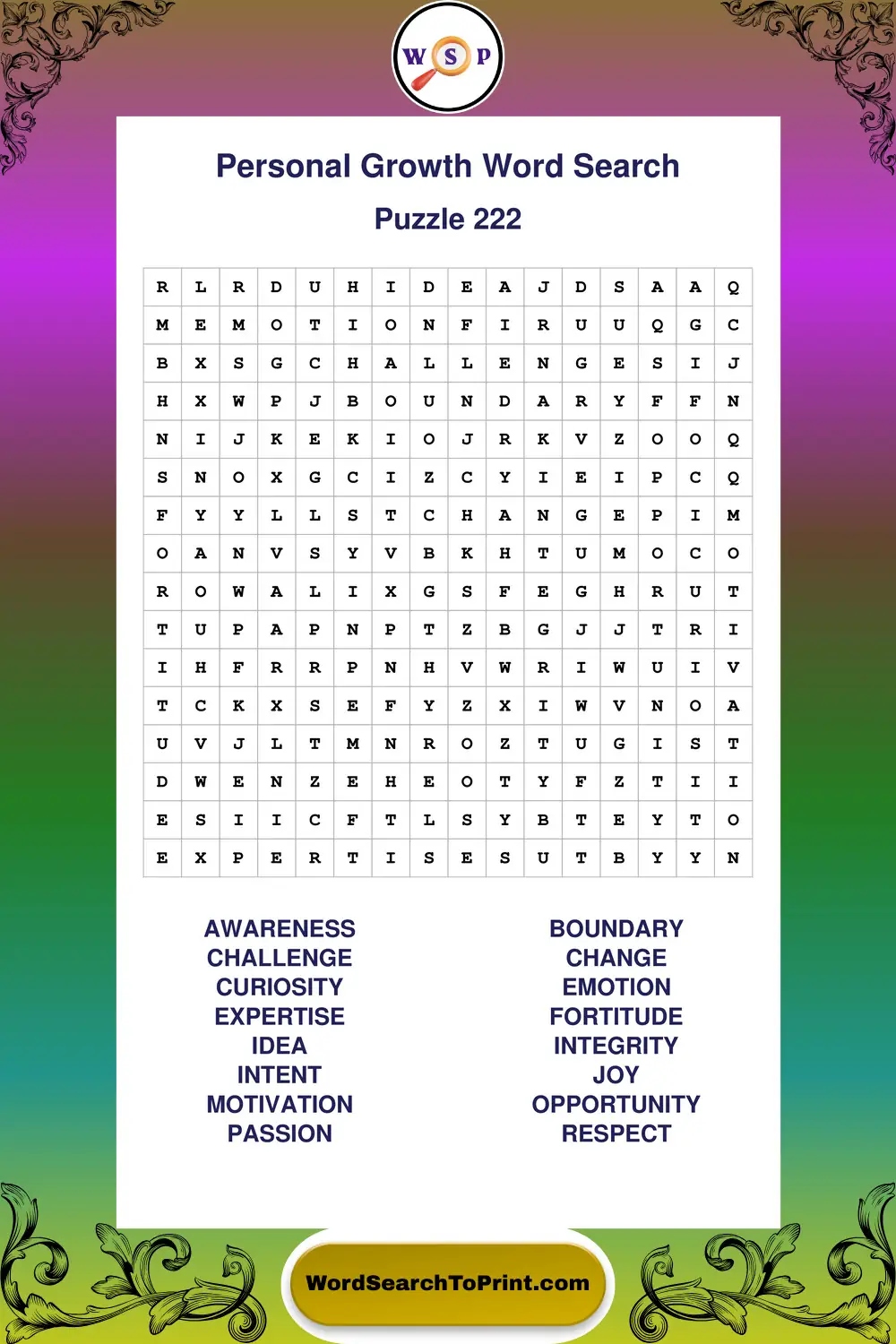 Personal Growth Word Search Puzzle 222