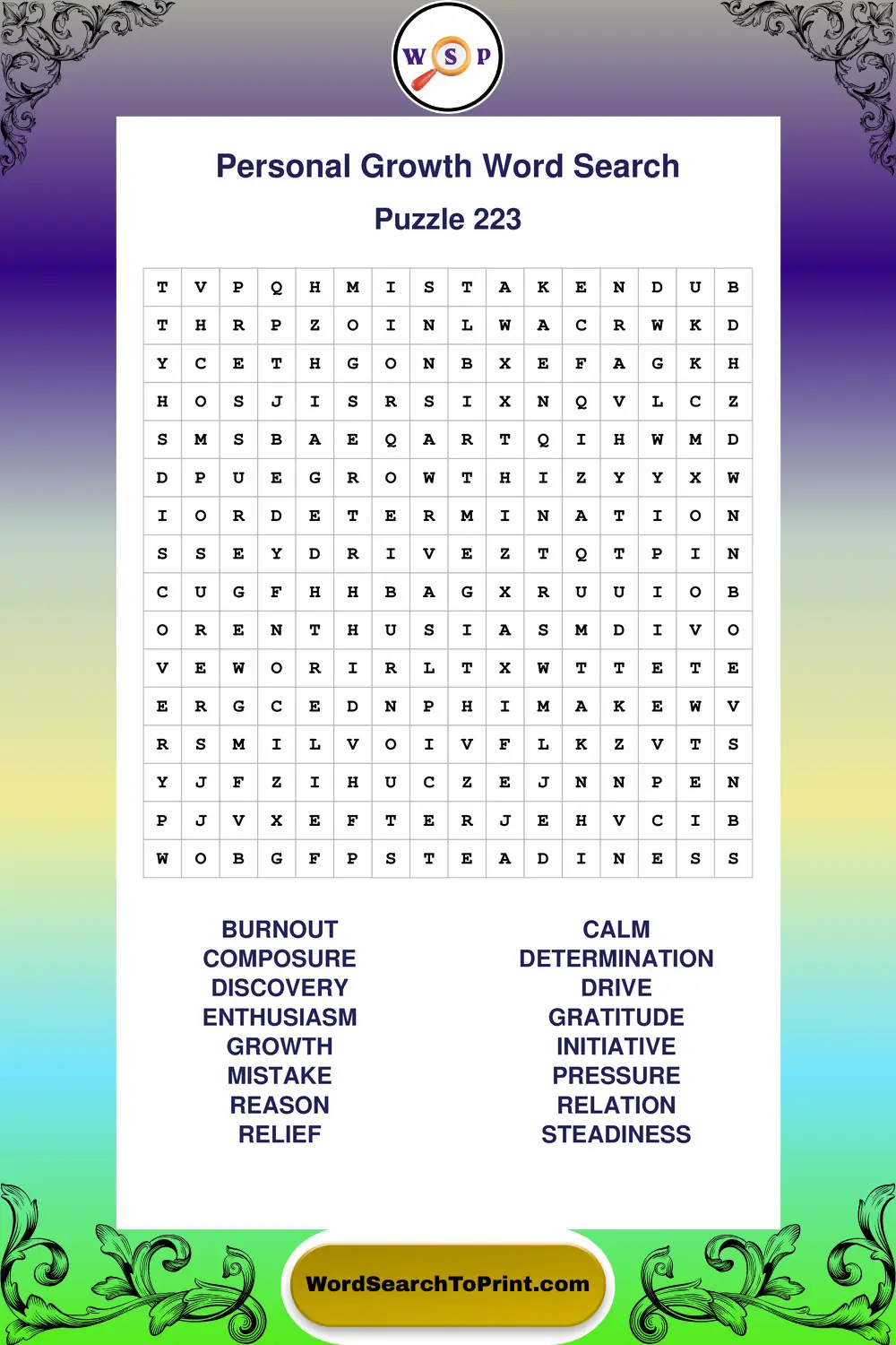 Personal Growth Word Search Puzzle 223
