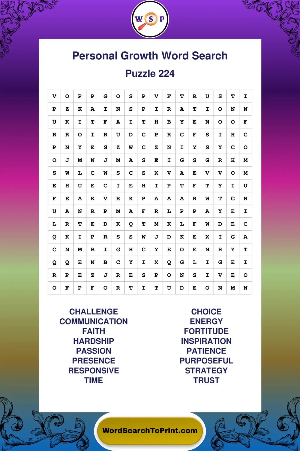 Personal Growth Word Search Puzzle 224