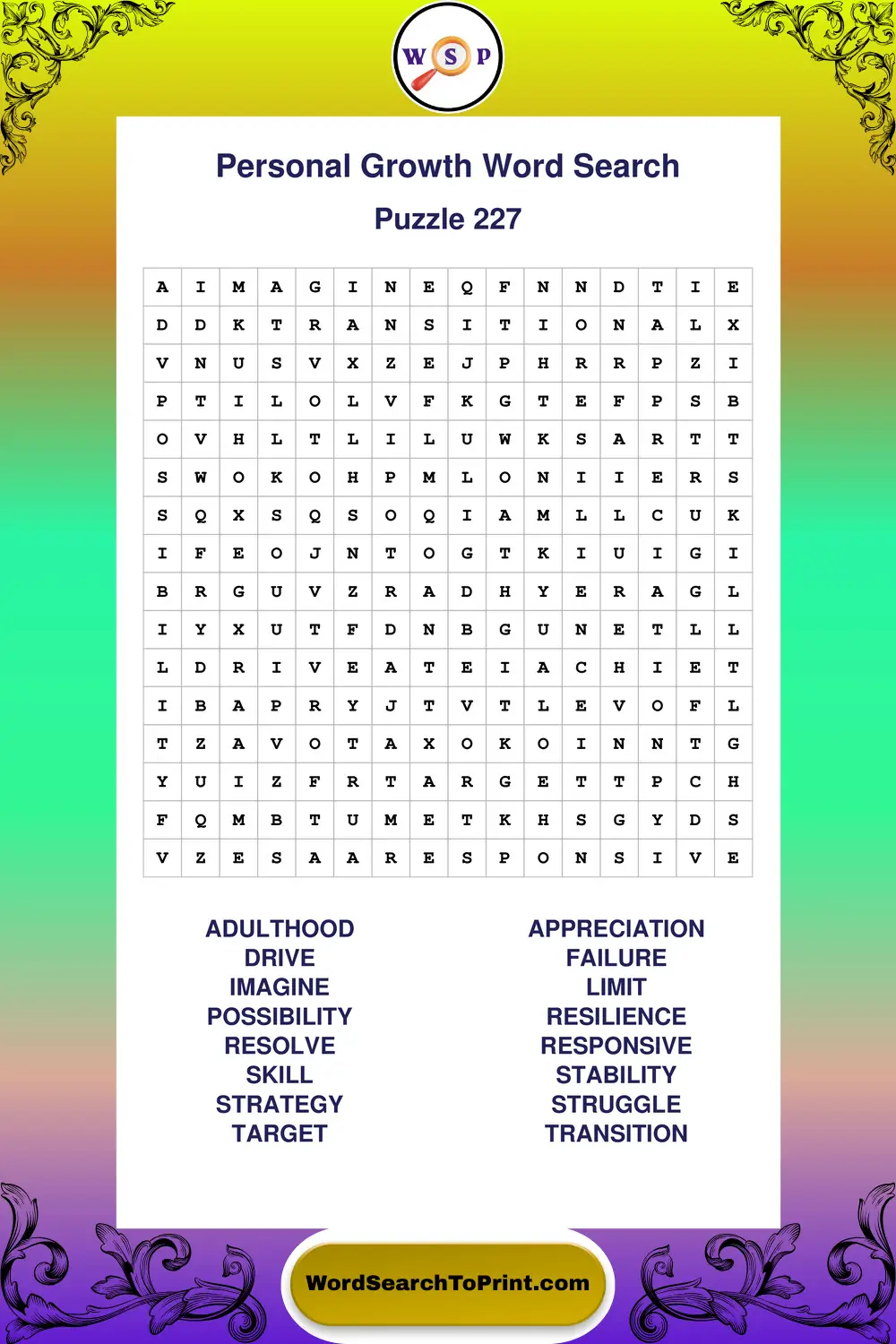 Personal Growth Word Search Puzzle 227
