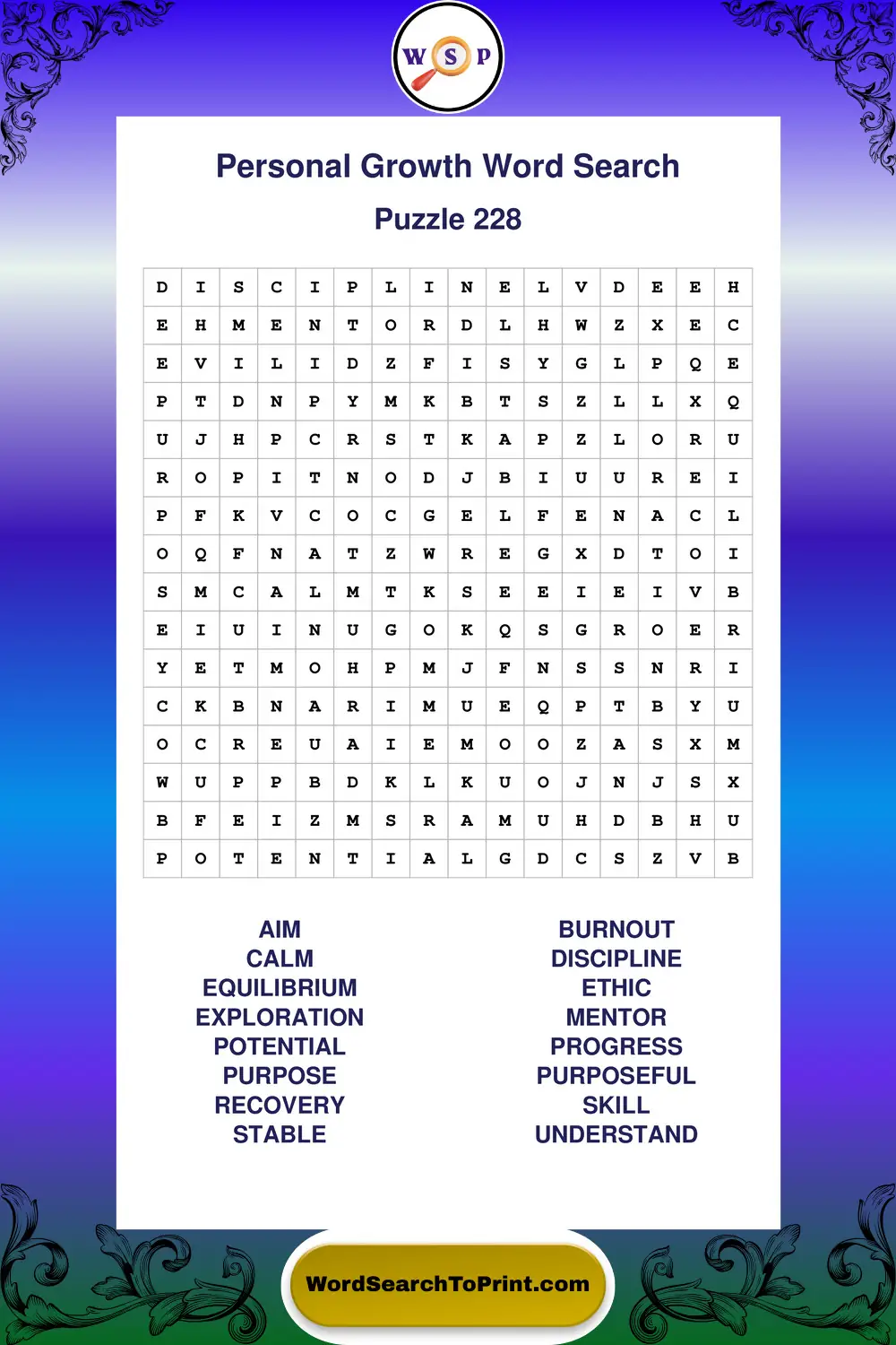 Personal Growth Word Search Puzzle 228