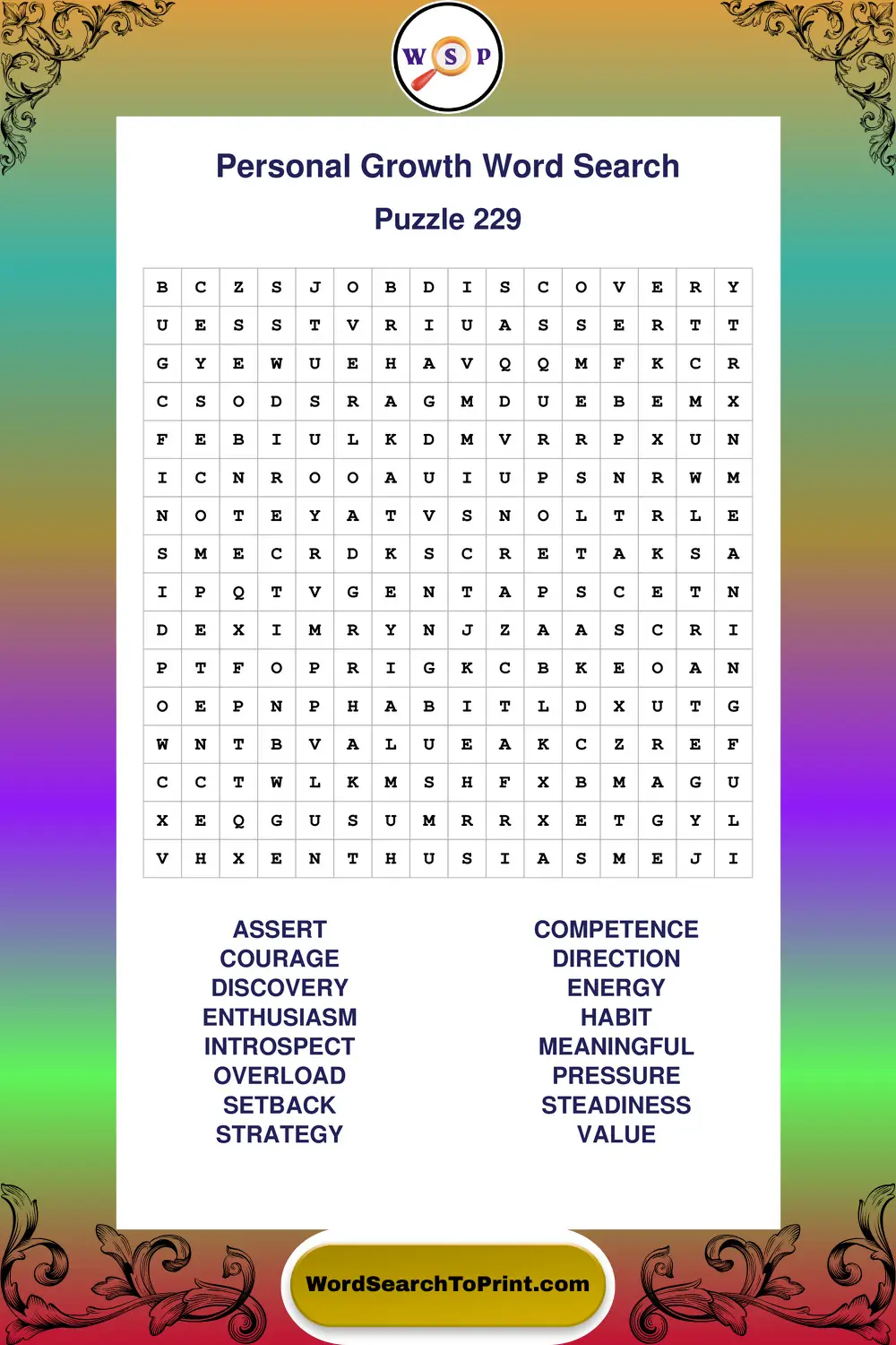 Personal Growth Word Search Puzzle 229