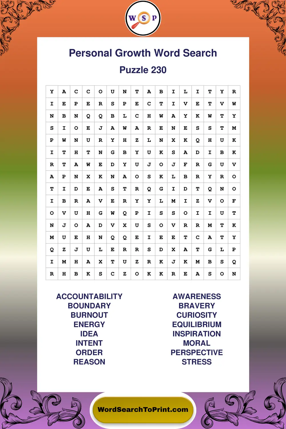 Personal Growth Word Search Puzzle 230
