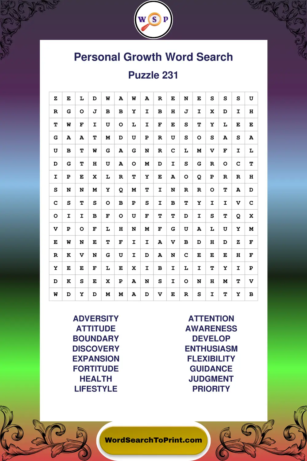 Personal Growth Word Search Puzzle 231