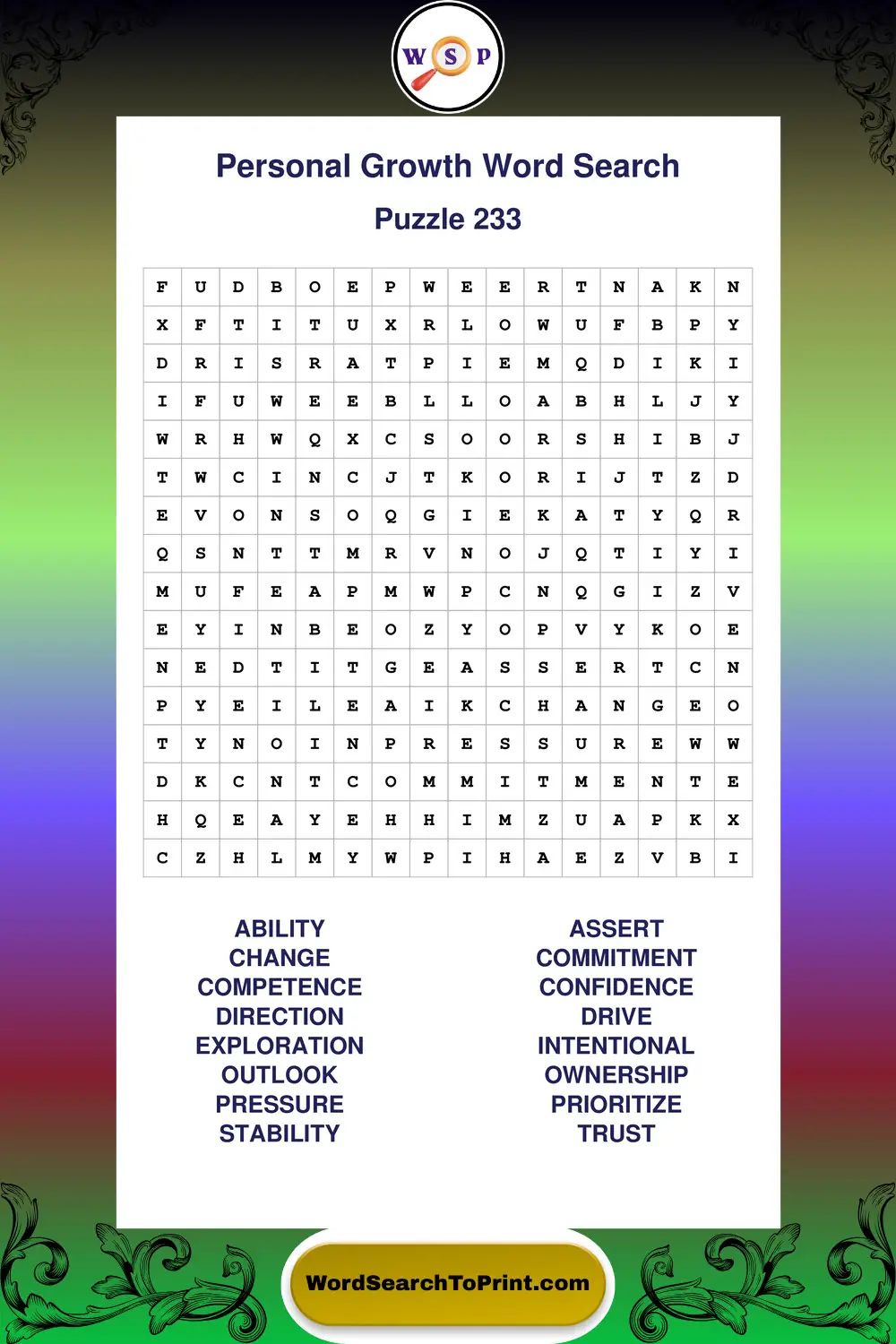 Personal Growth Word Search Puzzle 233