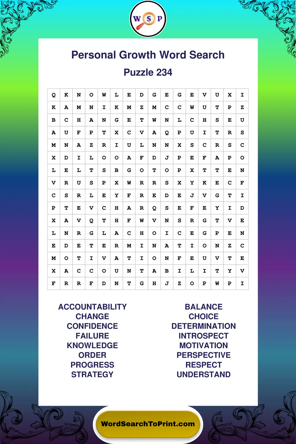 Personal Growth Word Search Puzzle 234
