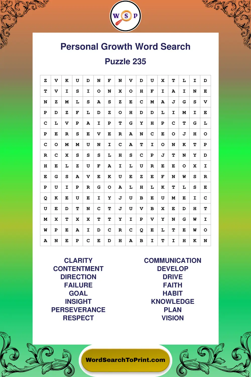 Personal Growth Word Search Puzzle 235