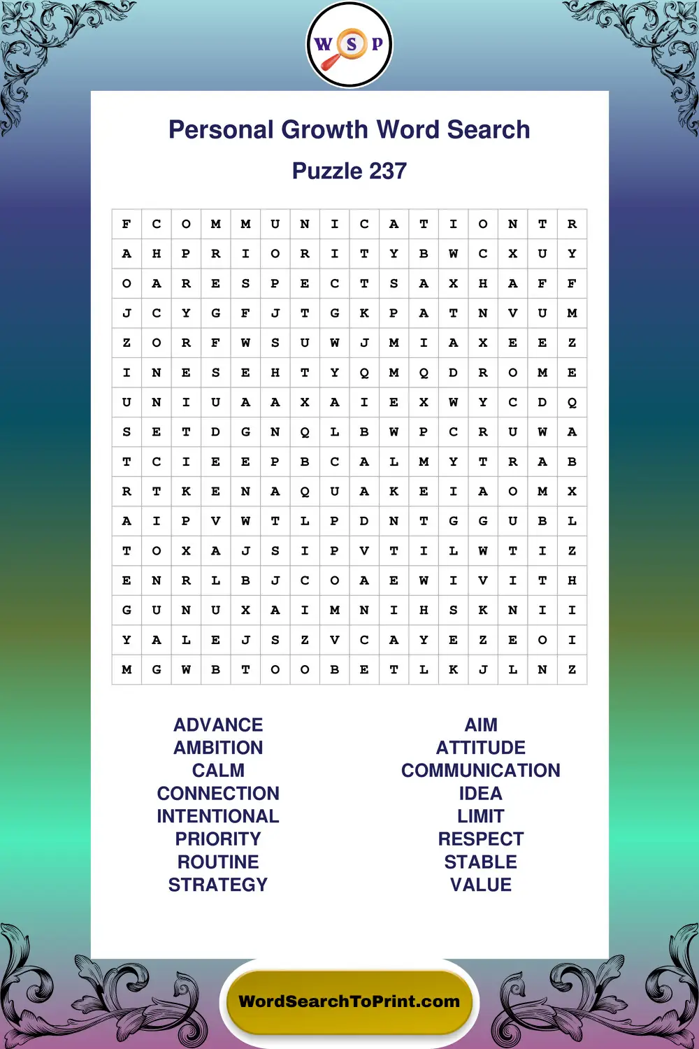 Personal Growth Word Search Puzzle 237