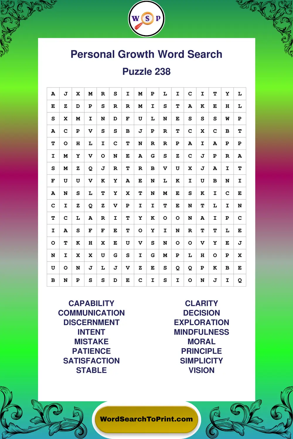 Personal Growth Word Search Puzzle 238