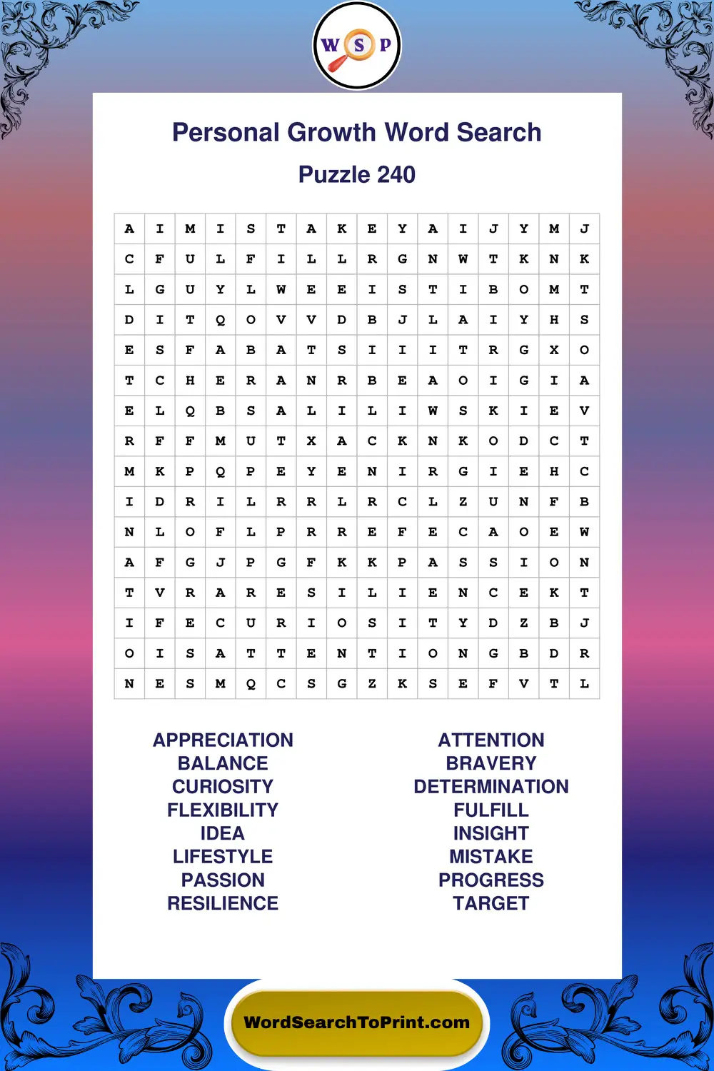 Personal Growth Word Search Puzzle 240