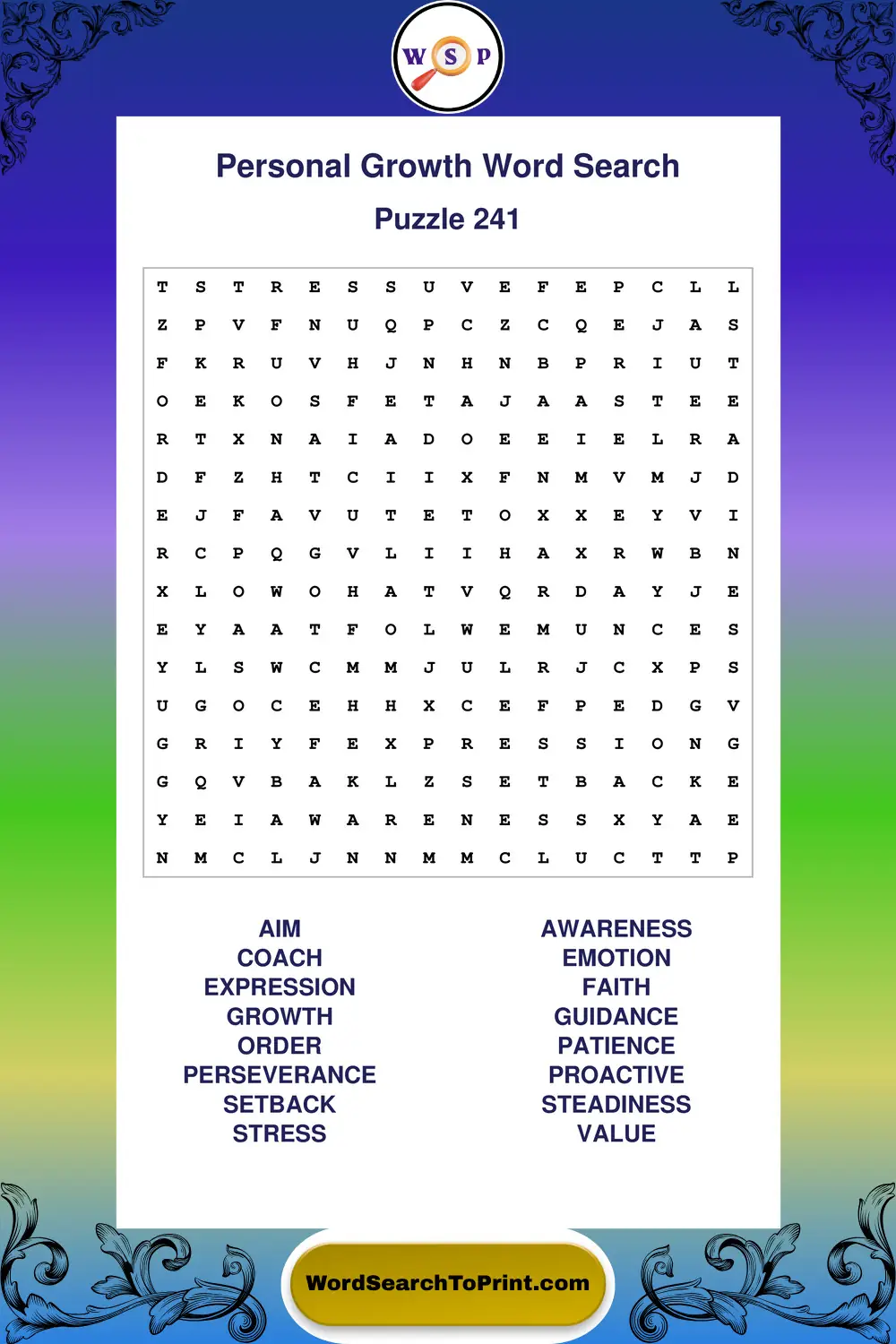 Personal Growth Word Search Puzzle 241