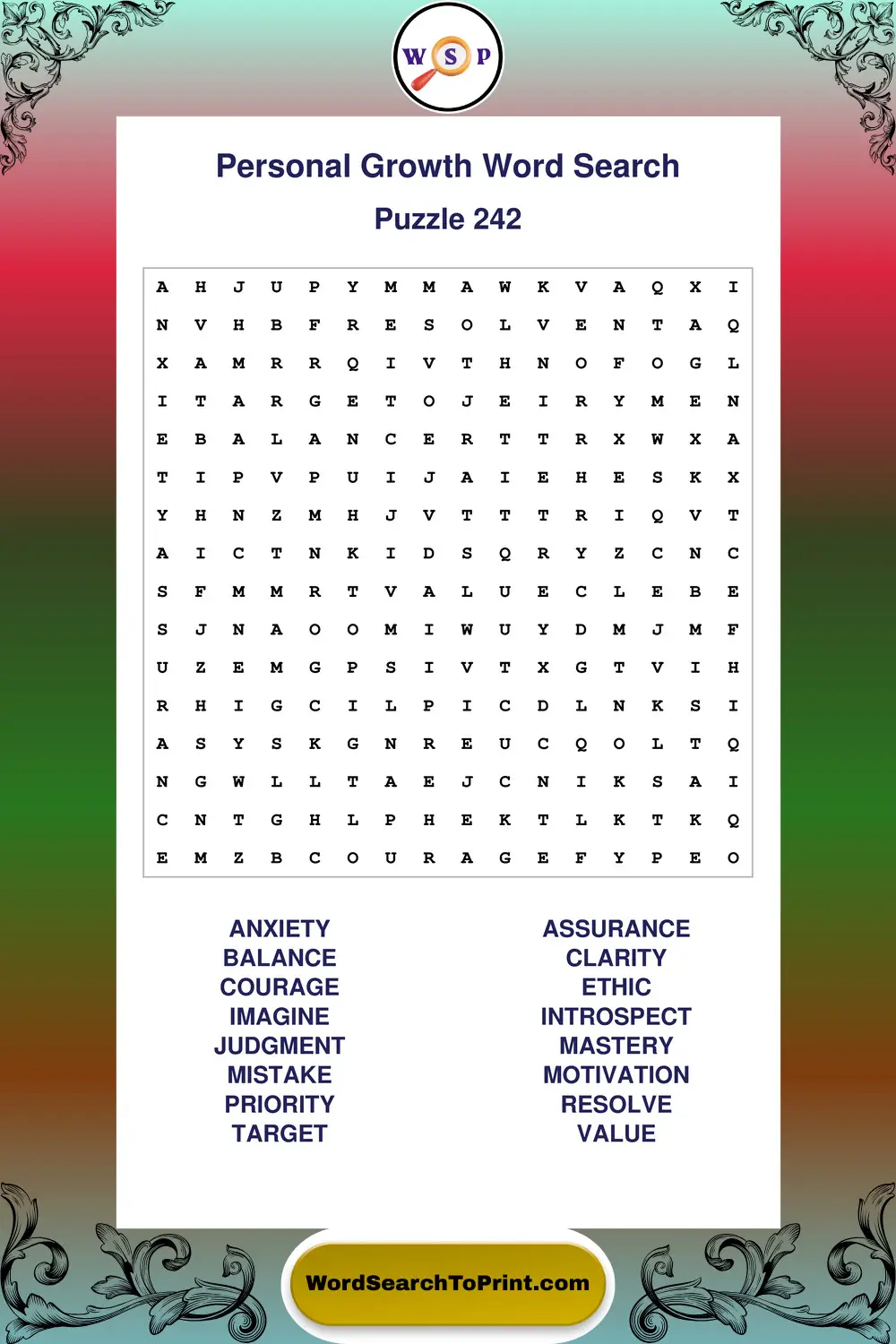 Personal Growth Word Search Puzzle 242