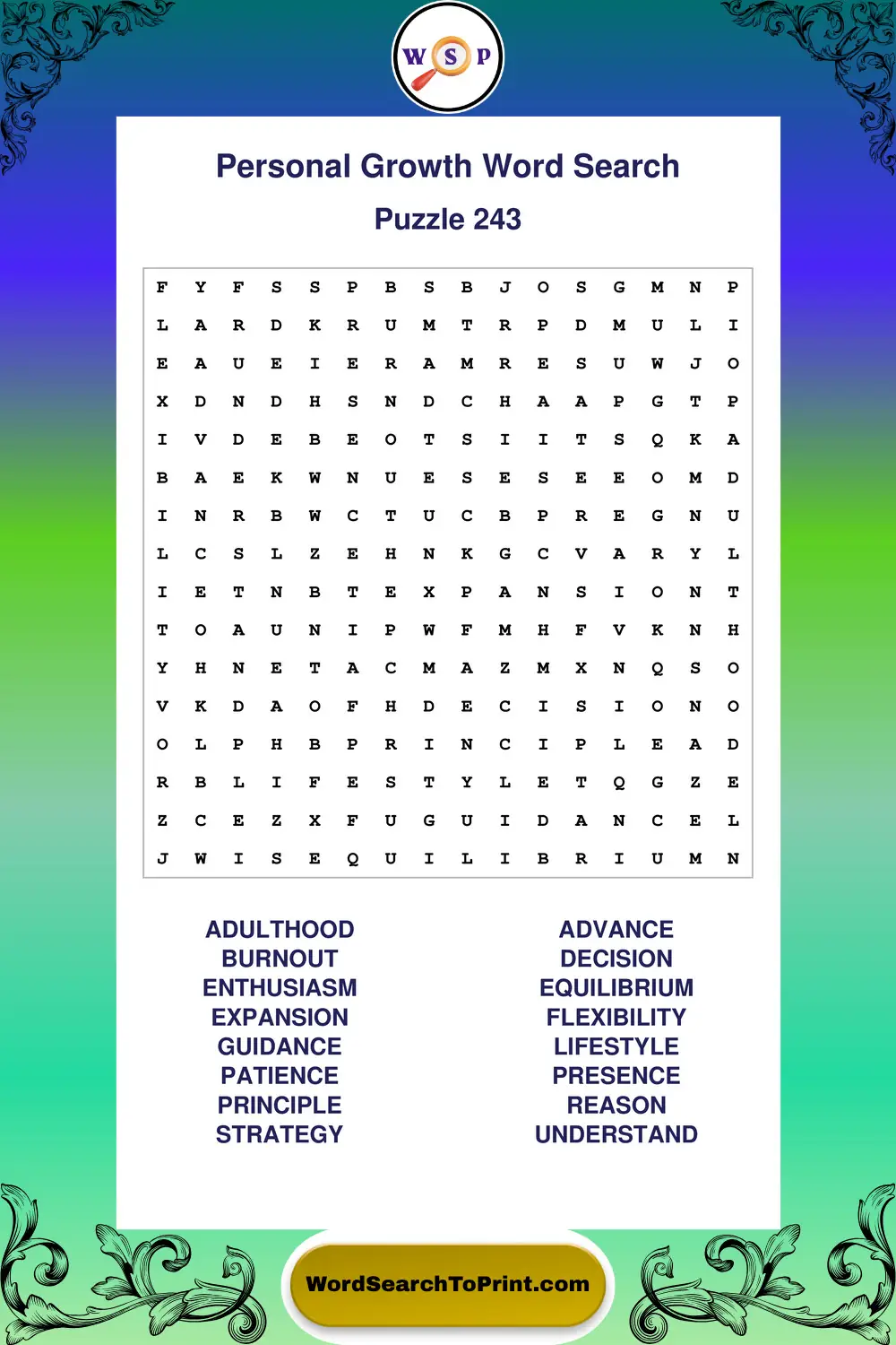 Personal Growth Word Search Puzzle 243