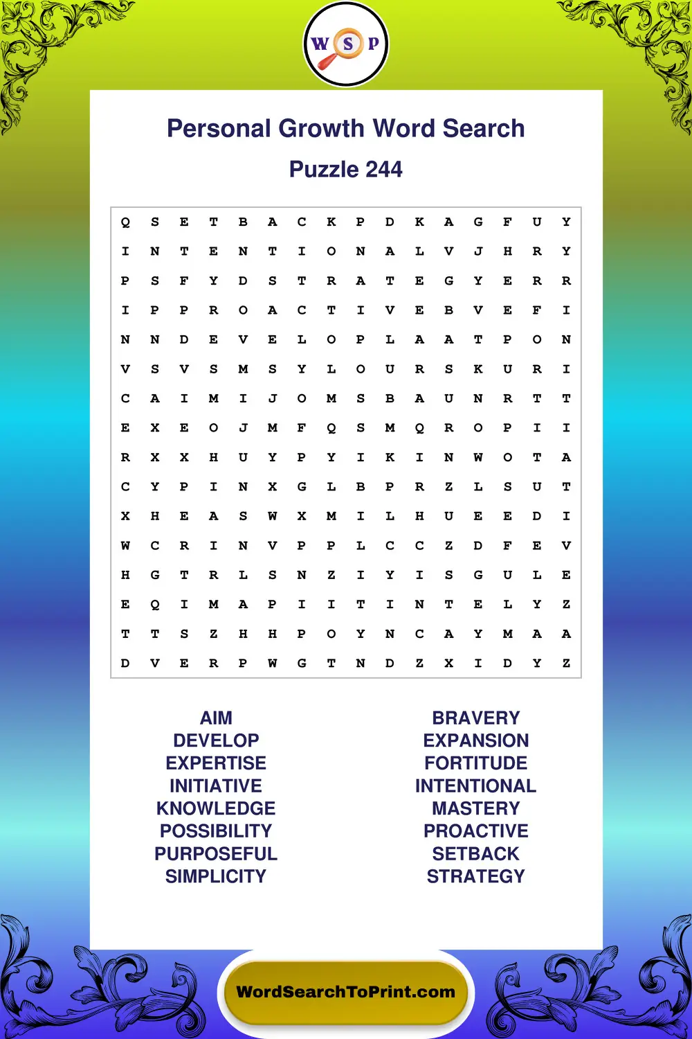 Personal Growth Word Search Puzzle 244