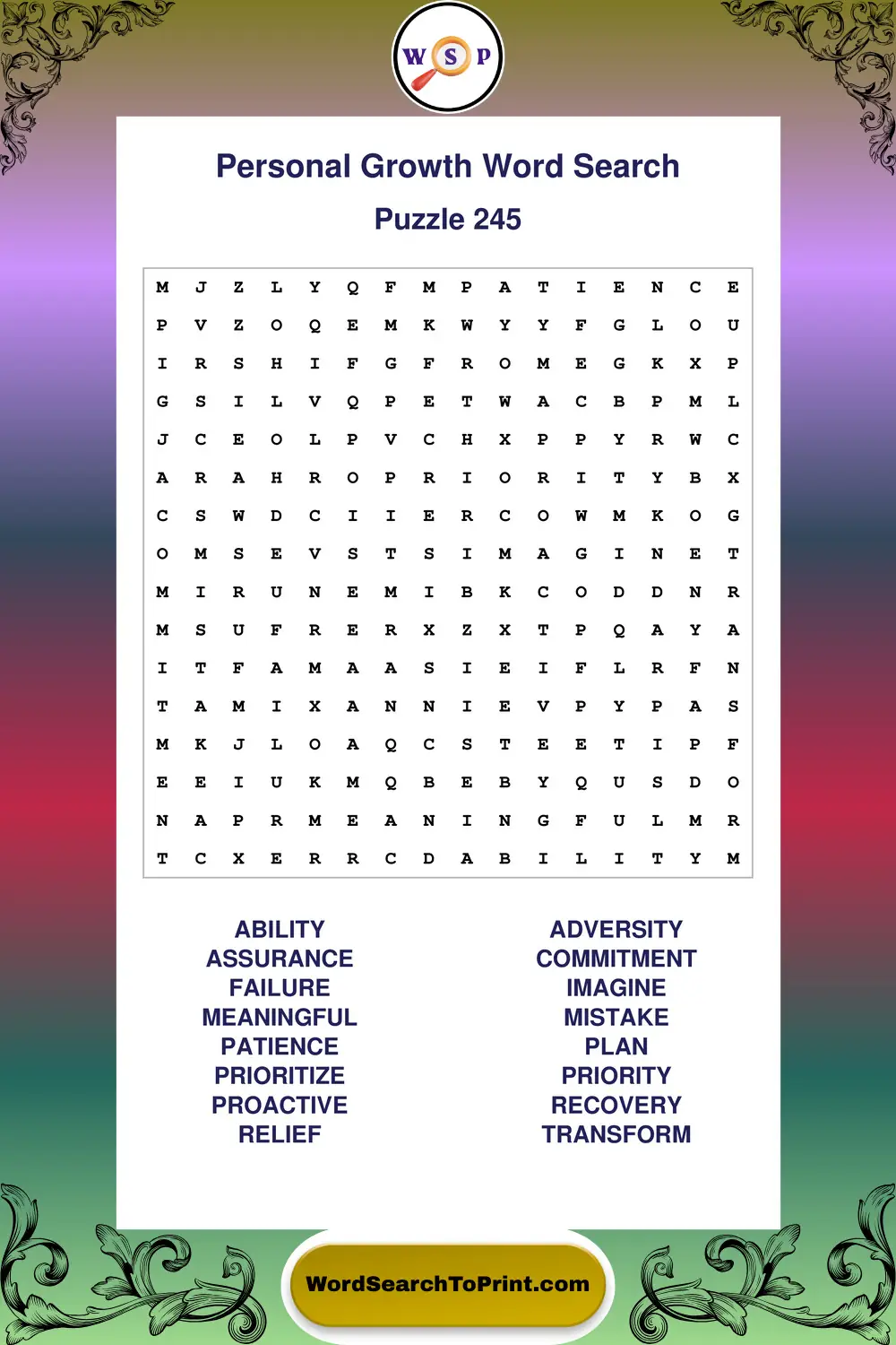 Personal Growth Word Search Puzzle 245