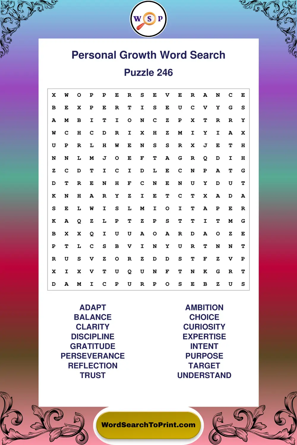 Personal Growth Word Search Puzzle 246