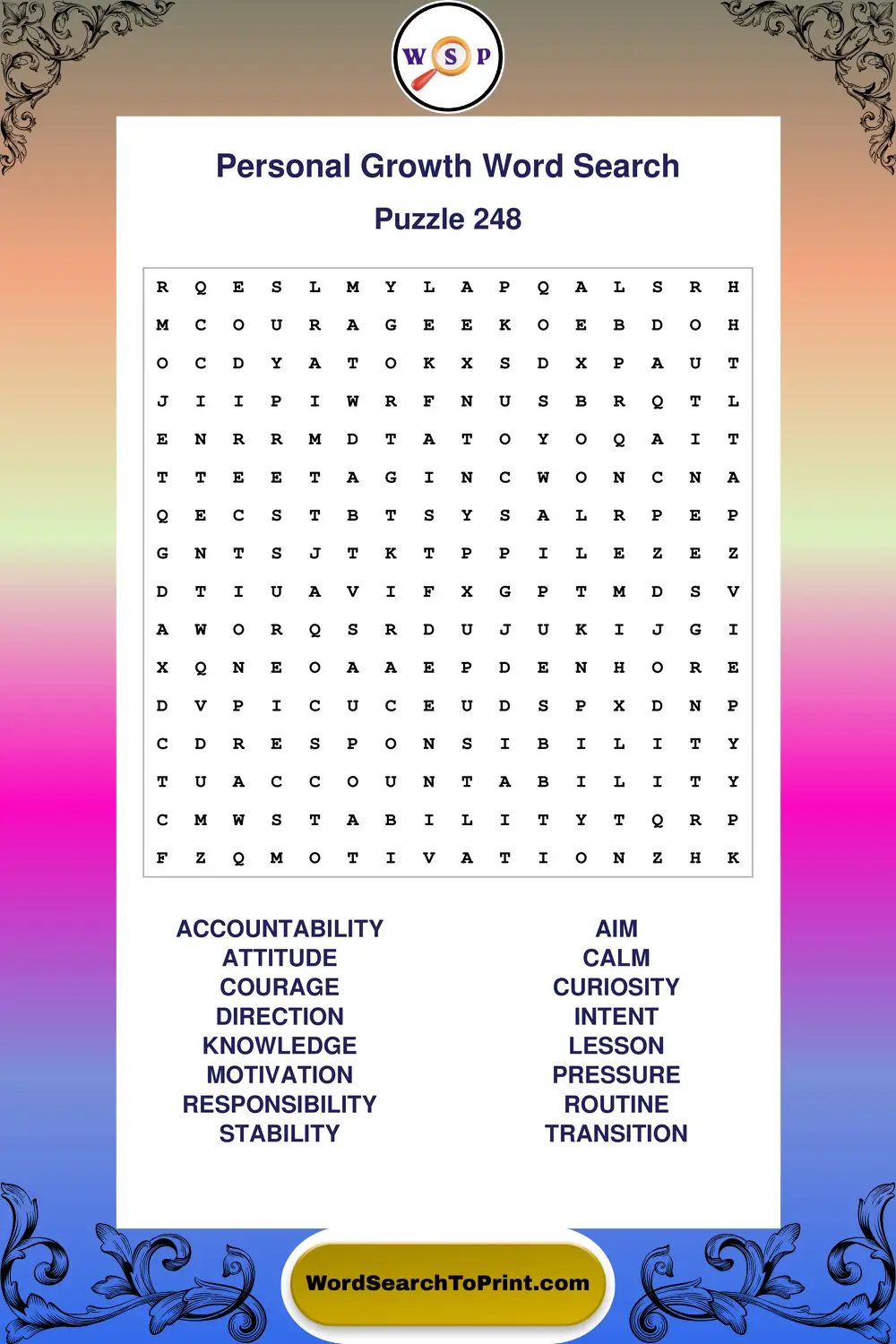 Personal Growth Word Search Puzzle 248