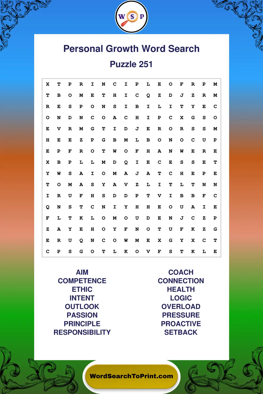 Personal Growth Word Search Puzzle 251