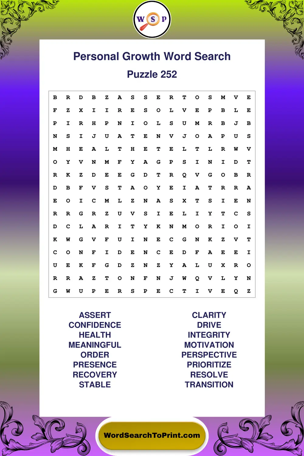 Personal Growth Word Search Puzzle 252