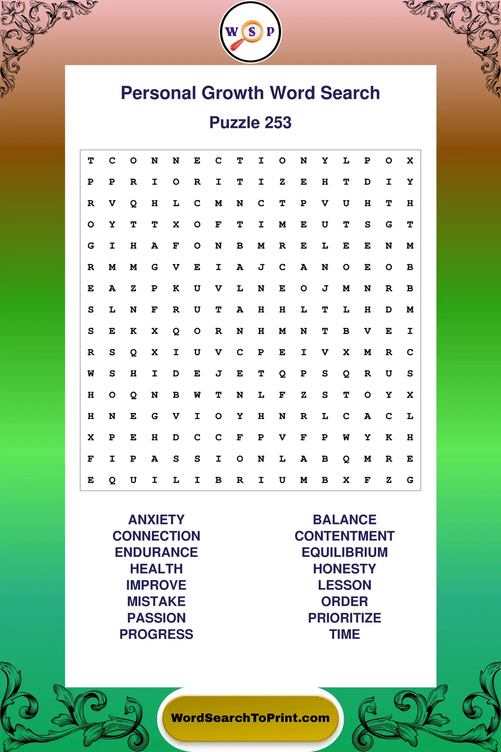 Personal Growth Word Search Puzzle 253