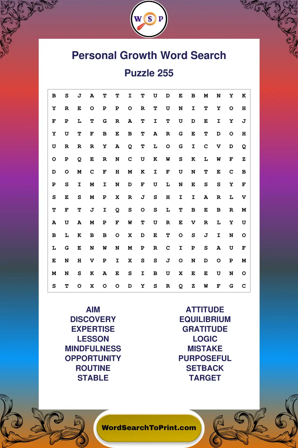 Personal Growth Word Search Puzzle 255
