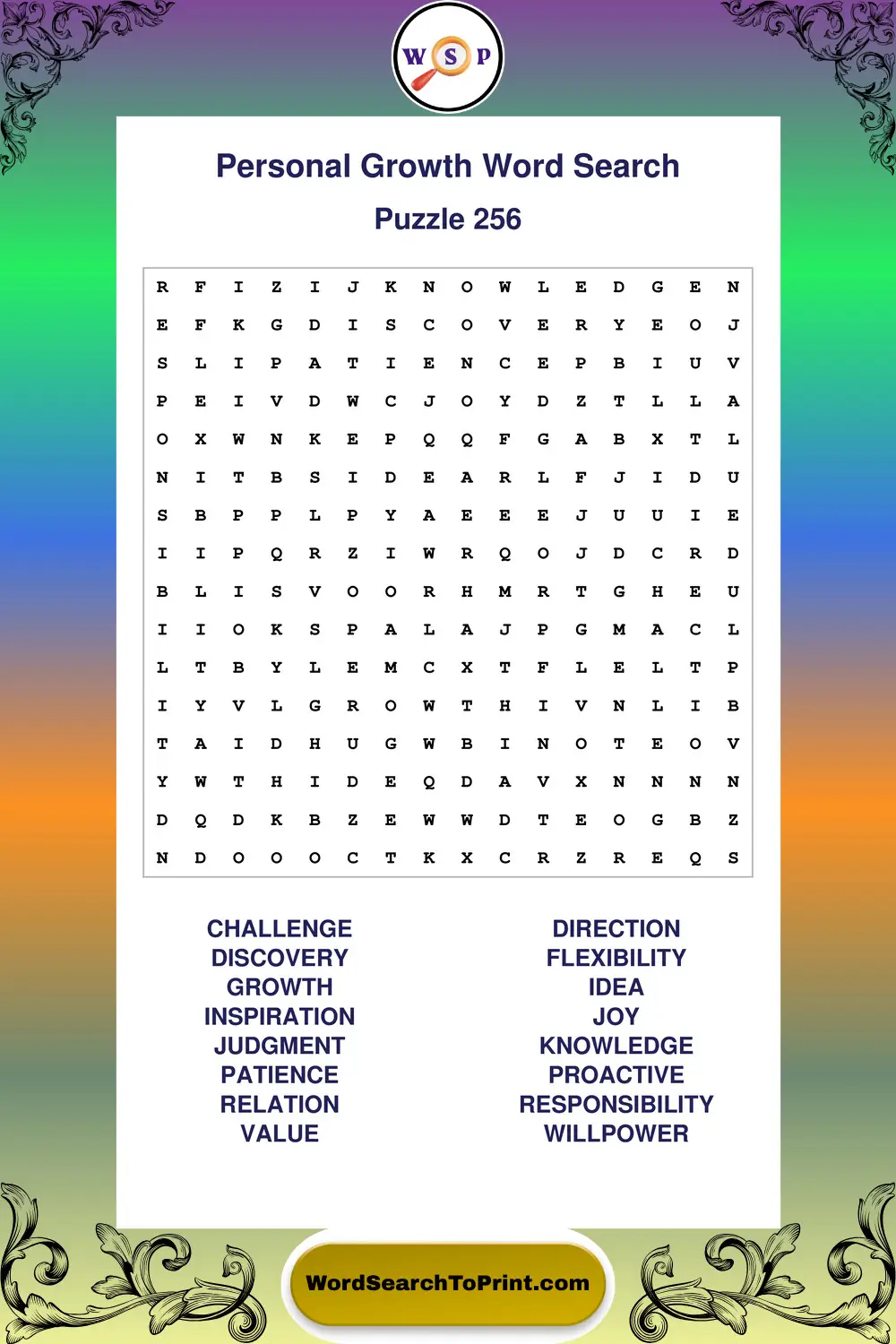 Personal Growth Word Search Puzzle 256