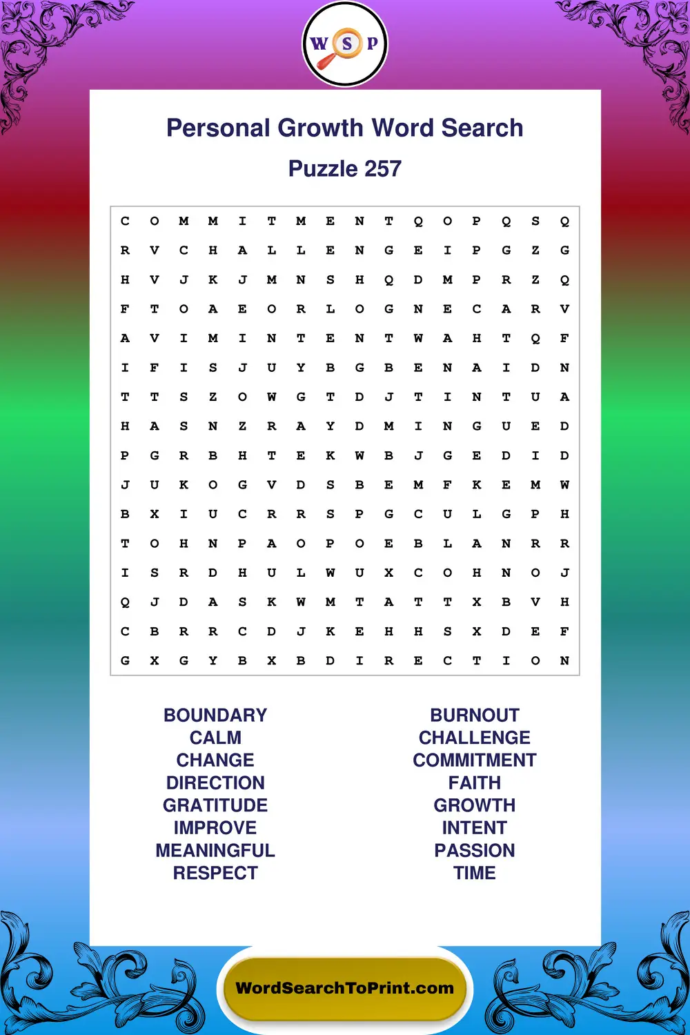 Personal Growth Word Search Puzzle 257