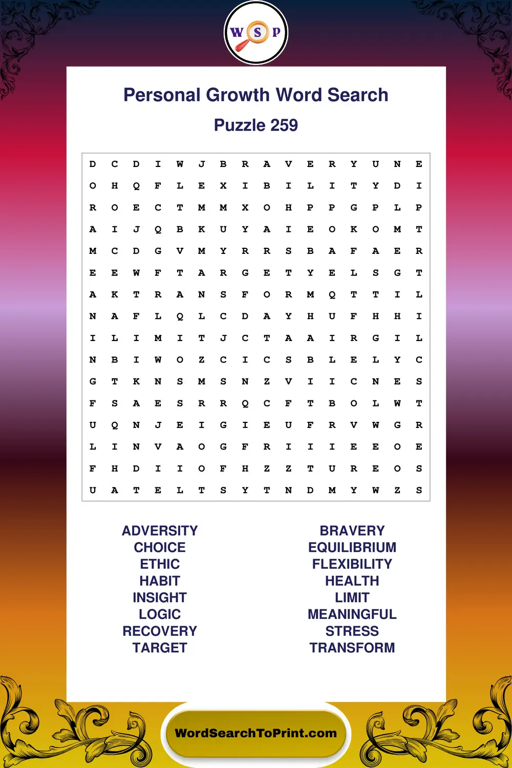 Personal Growth Word Search Puzzle 259