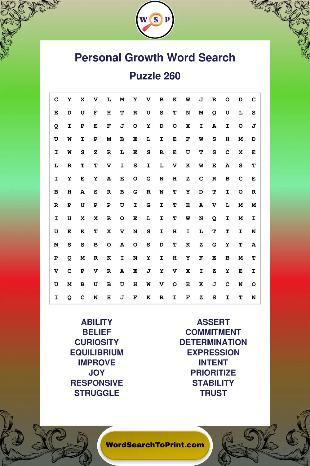 Personal Growth Word Search Puzzle 260