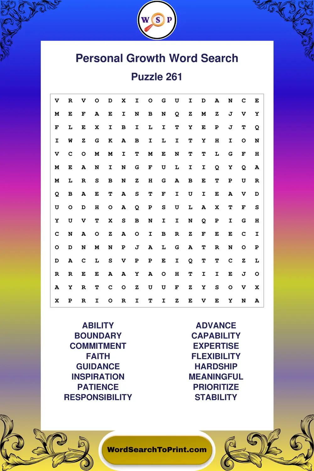 Personal Growth Word Search Puzzle 261