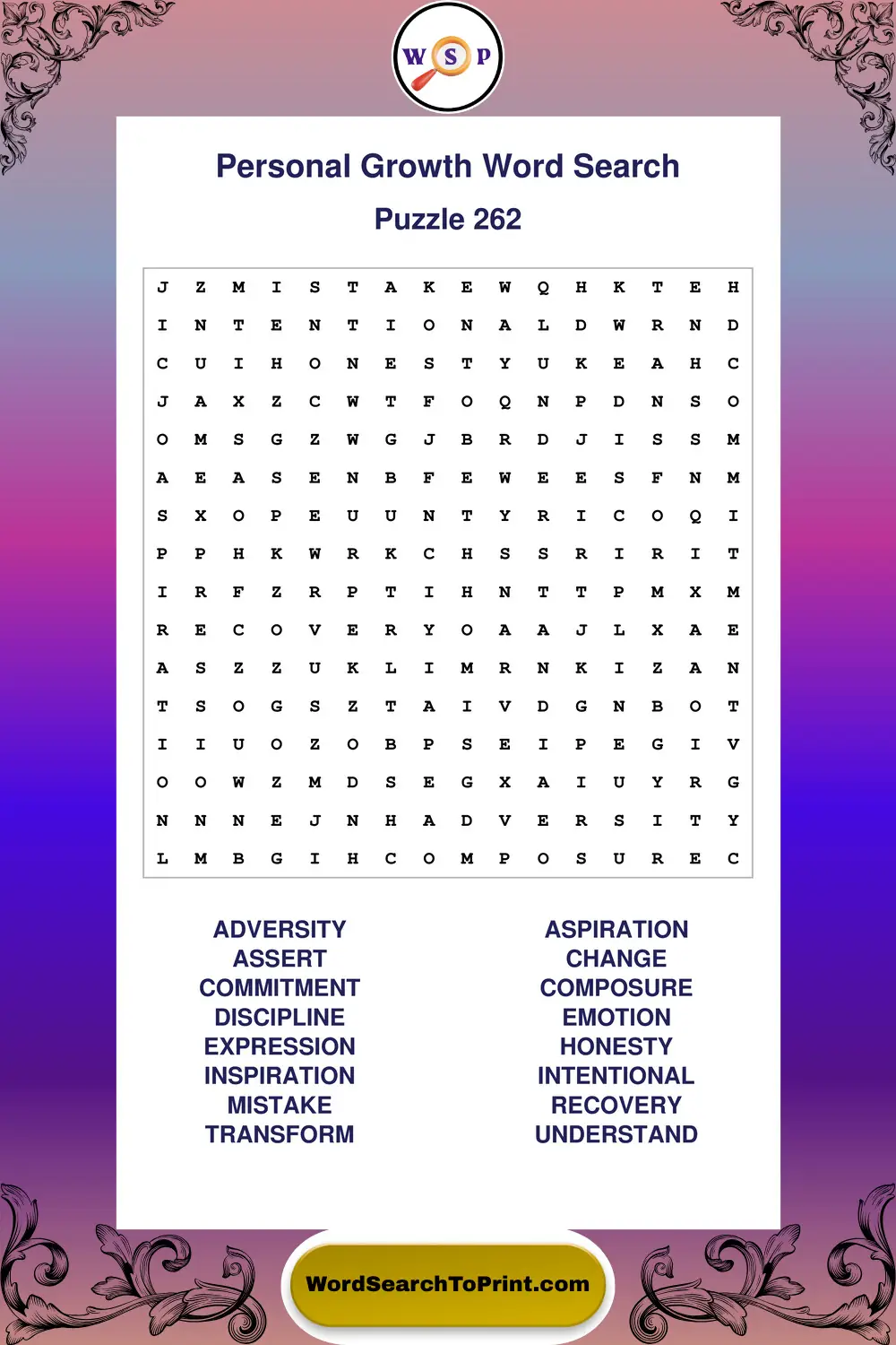 Personal Growth Word Search Puzzle 262