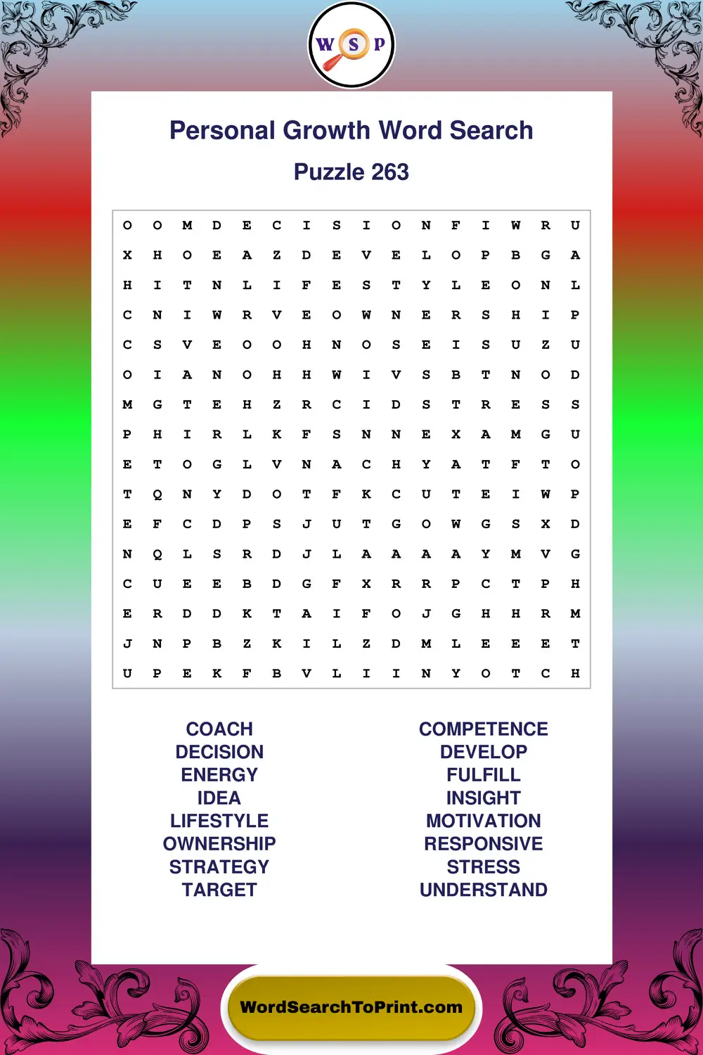 Personal Growth Word Search Puzzle 263