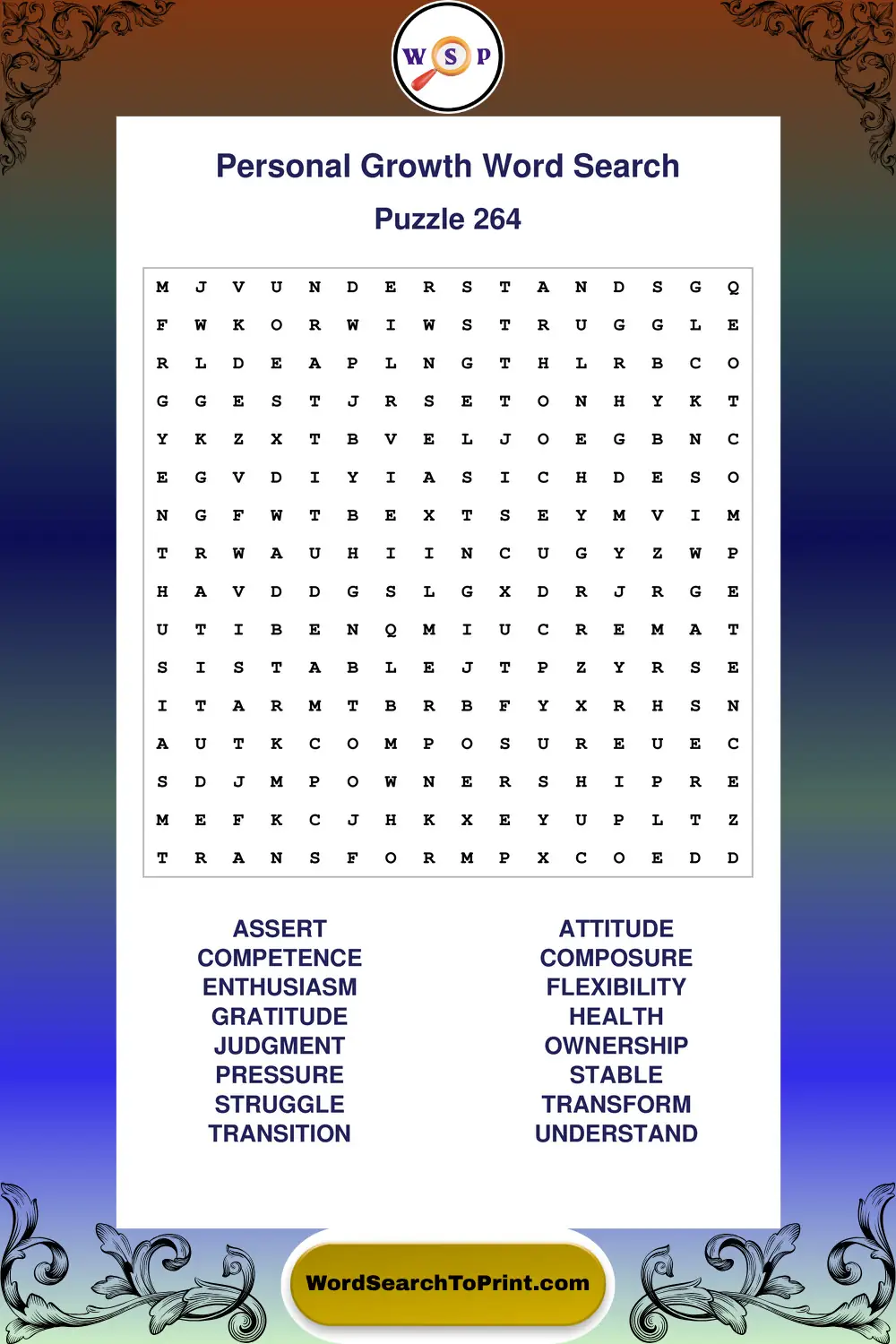 Personal Growth Word Search Puzzle 264