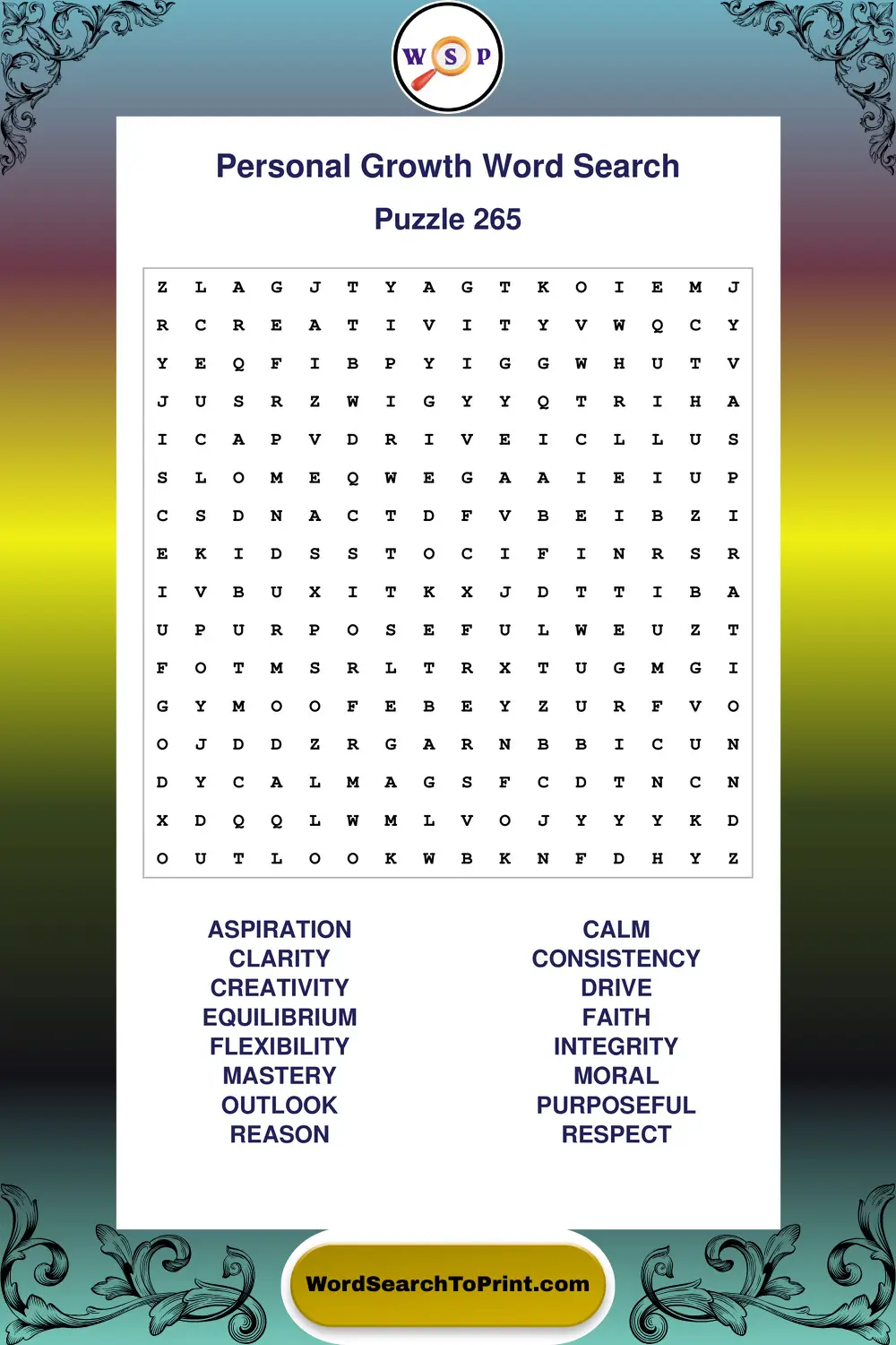 Personal Growth Word Search Puzzle 265
