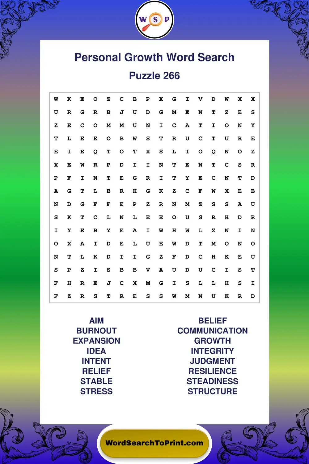 Personal Growth Word Search Puzzle 266