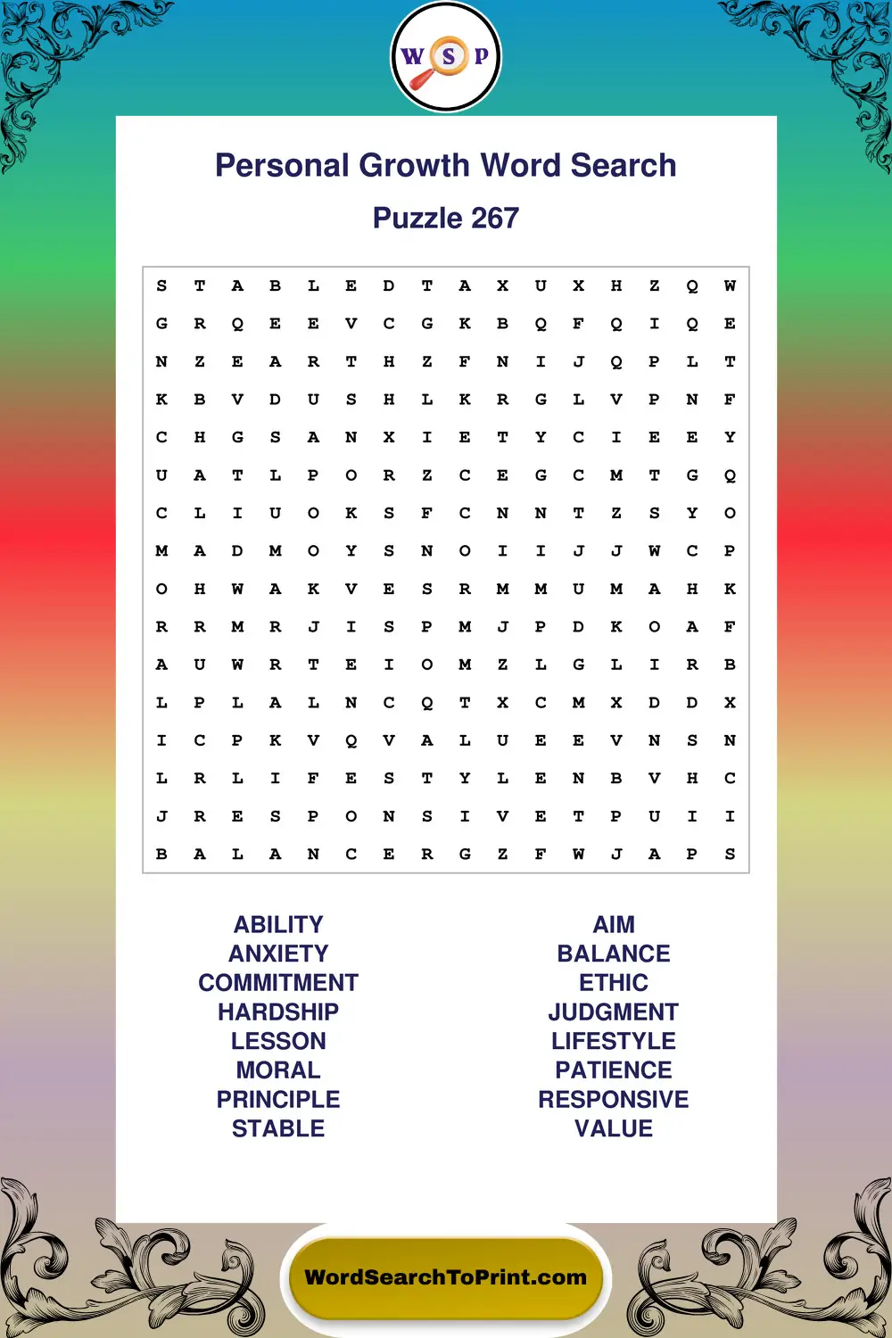 Personal Growth Word Search Puzzle 267