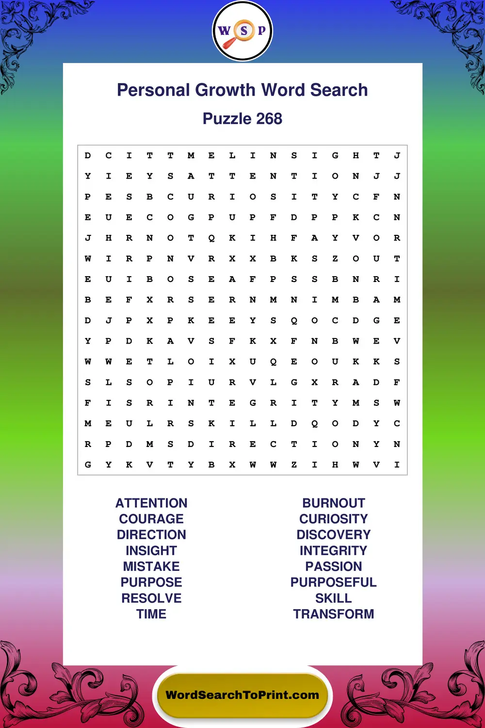 Personal Growth Word Search Puzzle 268