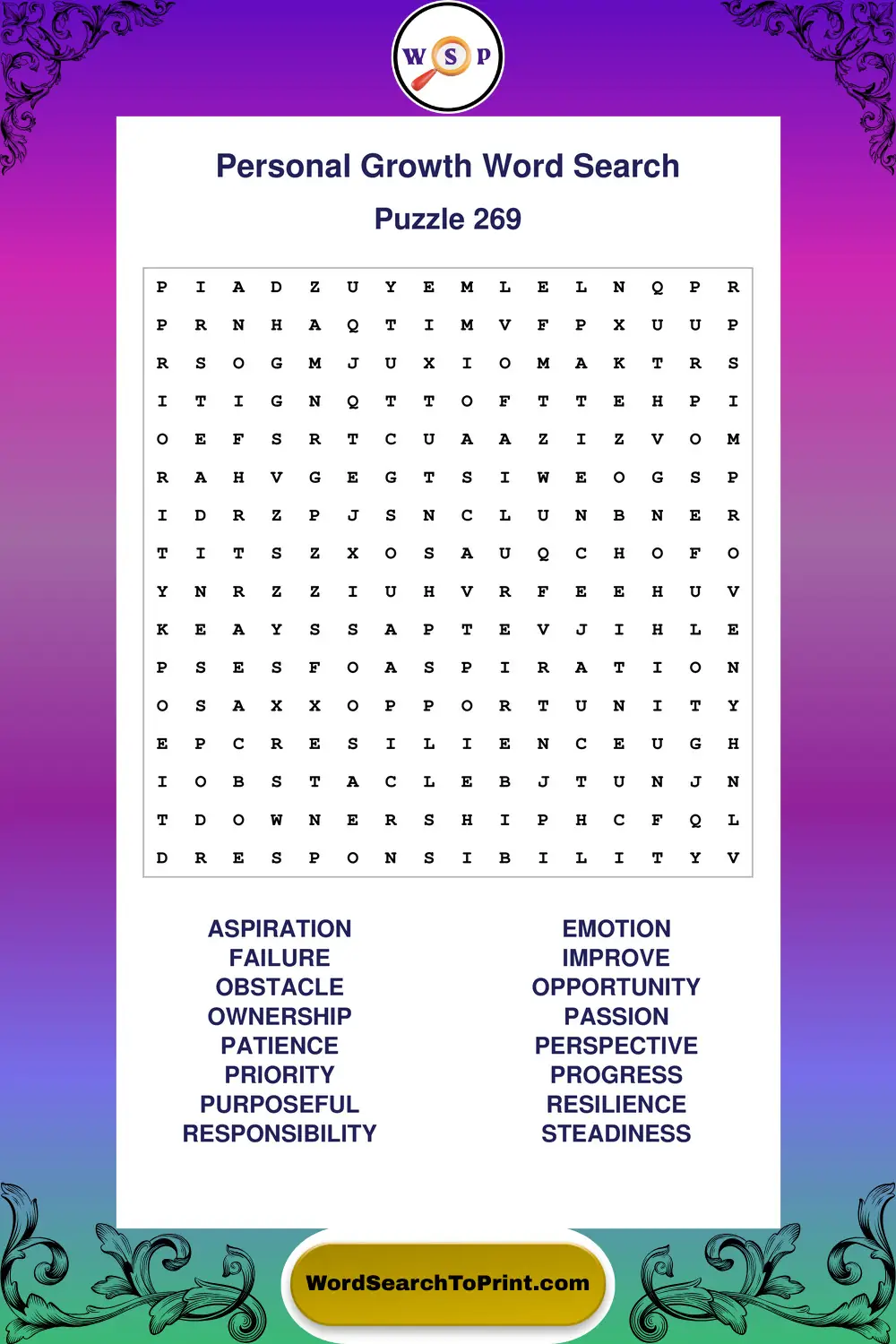 Personal Growth Word Search Puzzle 269