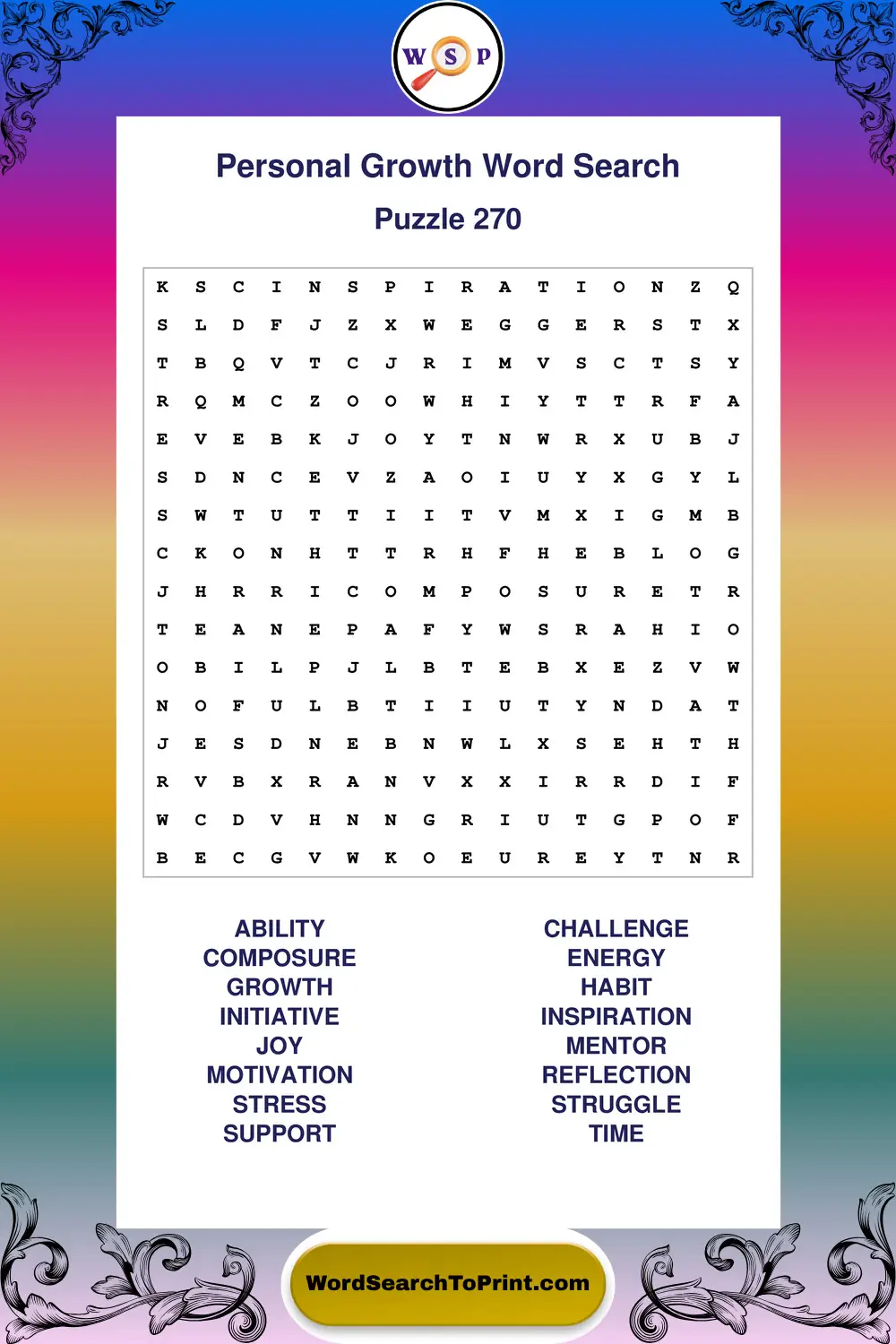 Personal Growth Word Search Puzzle 270