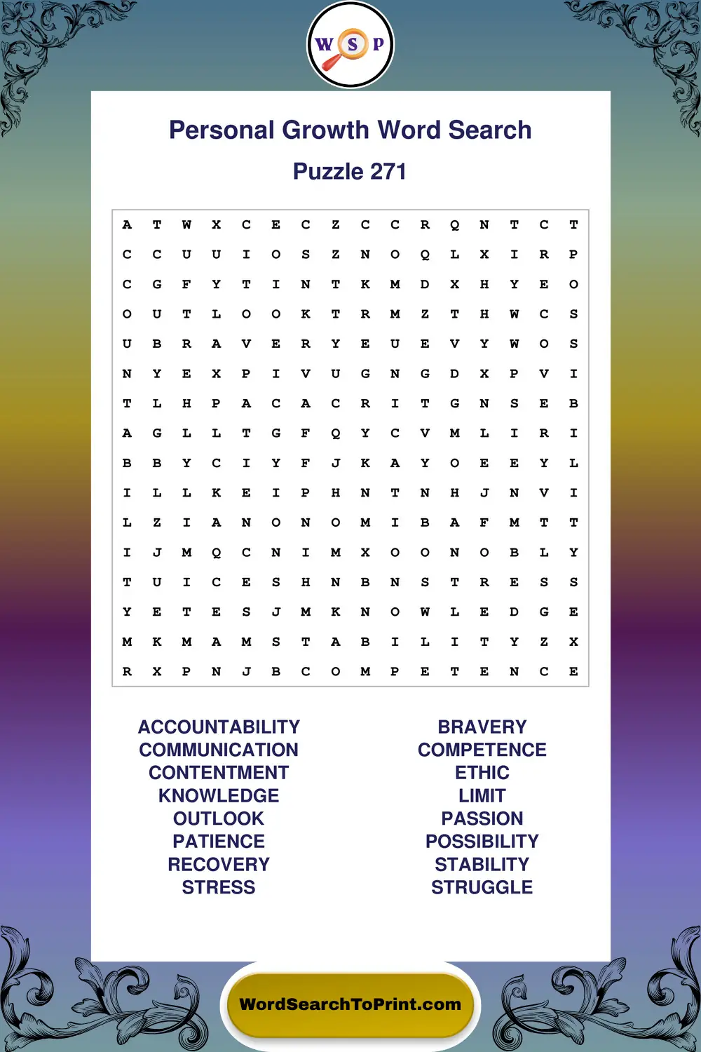 Personal Growth Word Search Puzzle 271