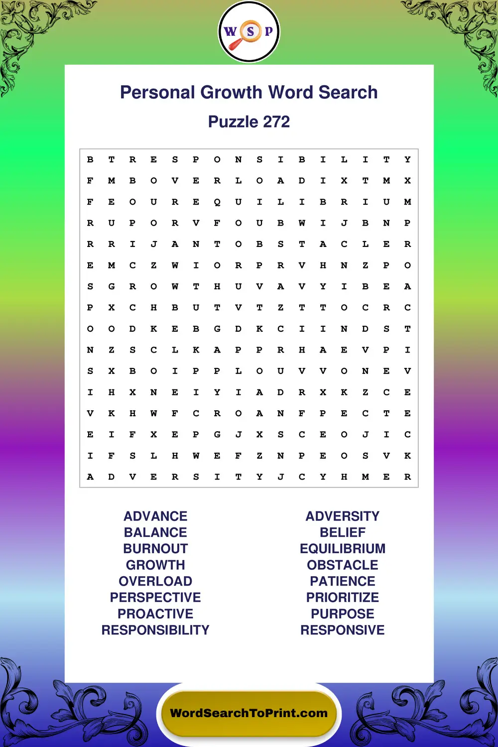 Personal Growth Word Search Puzzle 272